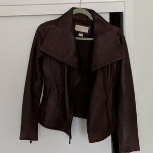 NWOT Michael Kors Leather Jacket Burgundy XS